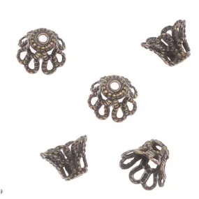 Antiqued Brass Filigree Petal Flat Top Bead Caps 7mm (50 pcs)