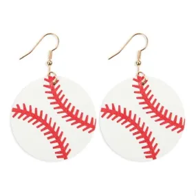 Baseball Sports Round Drop Earrings
