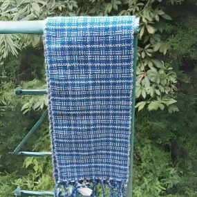 Blue & Beige Woollen Reversible Muffler With Fringes | Unisex | Loom Knit