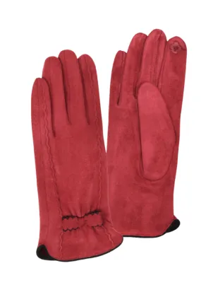 Bow Accent Faux Suede Smart Gloves-Burgundy-50% OFF