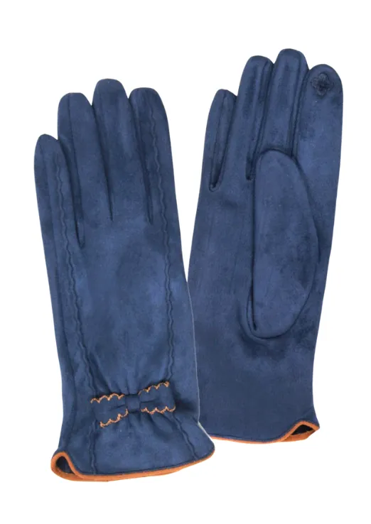 Bow Accent Faux Suede Smart Gloves-Navy-50% OFF