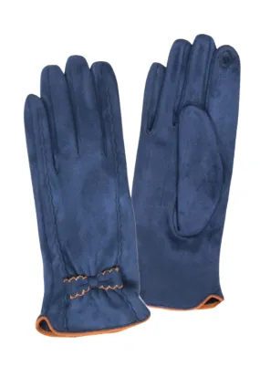 Bow Accent Faux Suede Smart Gloves-Navy-50% OFF
