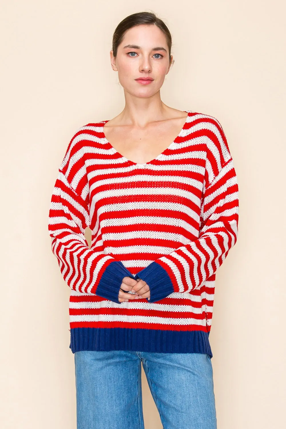 Cream, Red, Blue Chunky Sweater