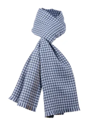 Ermenegildo Zegna Dark Blue Check Plaid Pure Wool Fringe Scarf