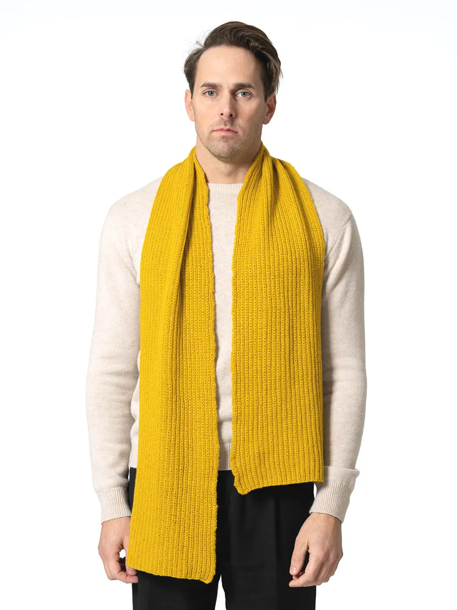 Merino Handknit Rib Scarf - Cyber Yellow