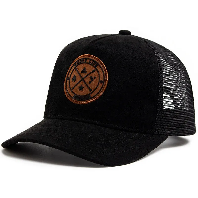 NEW Circular leather label Trucker Hat Summer Men Mesh Baseball Cap For Visor Casual Women Snapback Hip Hop Caps Unisex