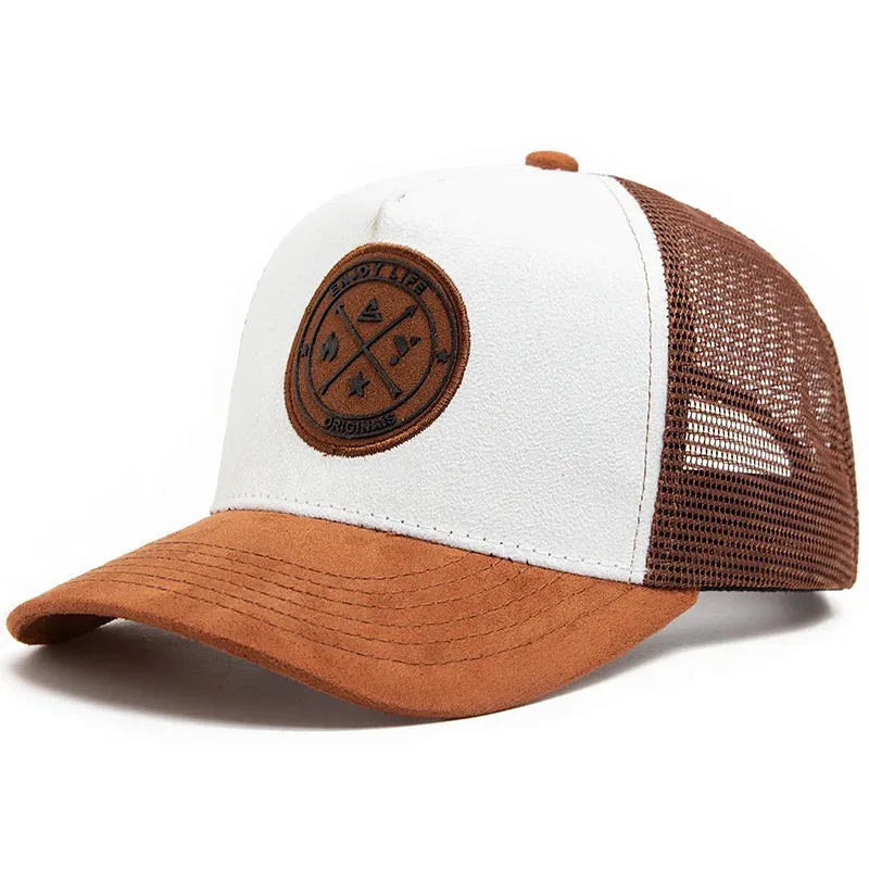 NEW Circular leather label Trucker Hat Summer Men Mesh Baseball Cap For Visor Casual Women Snapback Hip Hop Caps Unisex