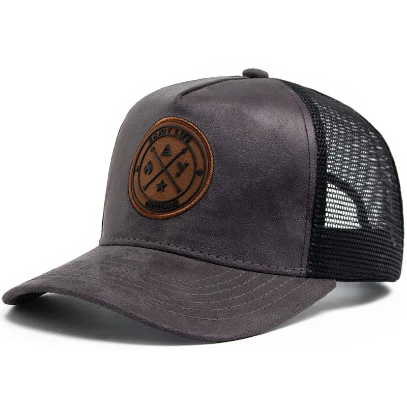 NEW Circular leather label Trucker Hat Summer Men Mesh Baseball Cap For Visor Casual Women Snapback Hip Hop Caps Unisex