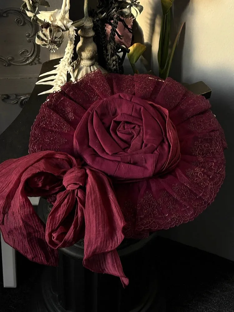 White/Purple/Pink Gothic Lolita Rosette Elegant Flat Hat